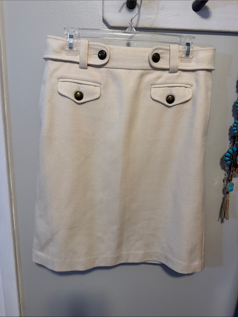 J Crew Wool Cream A-Line Skirt with Button Detail